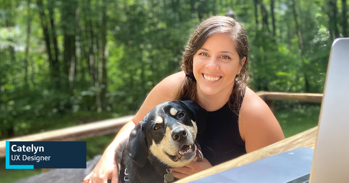 Capital One associate Catelyn sits on her back porch with her dog